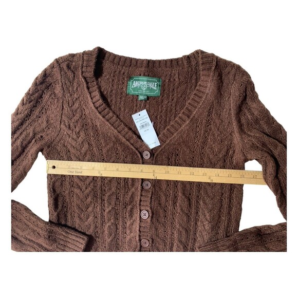 New! American Eagle Outfitters Chunky Brown Knit Cropped Cardigan Women’s Sz XS - Picture 7 of 11